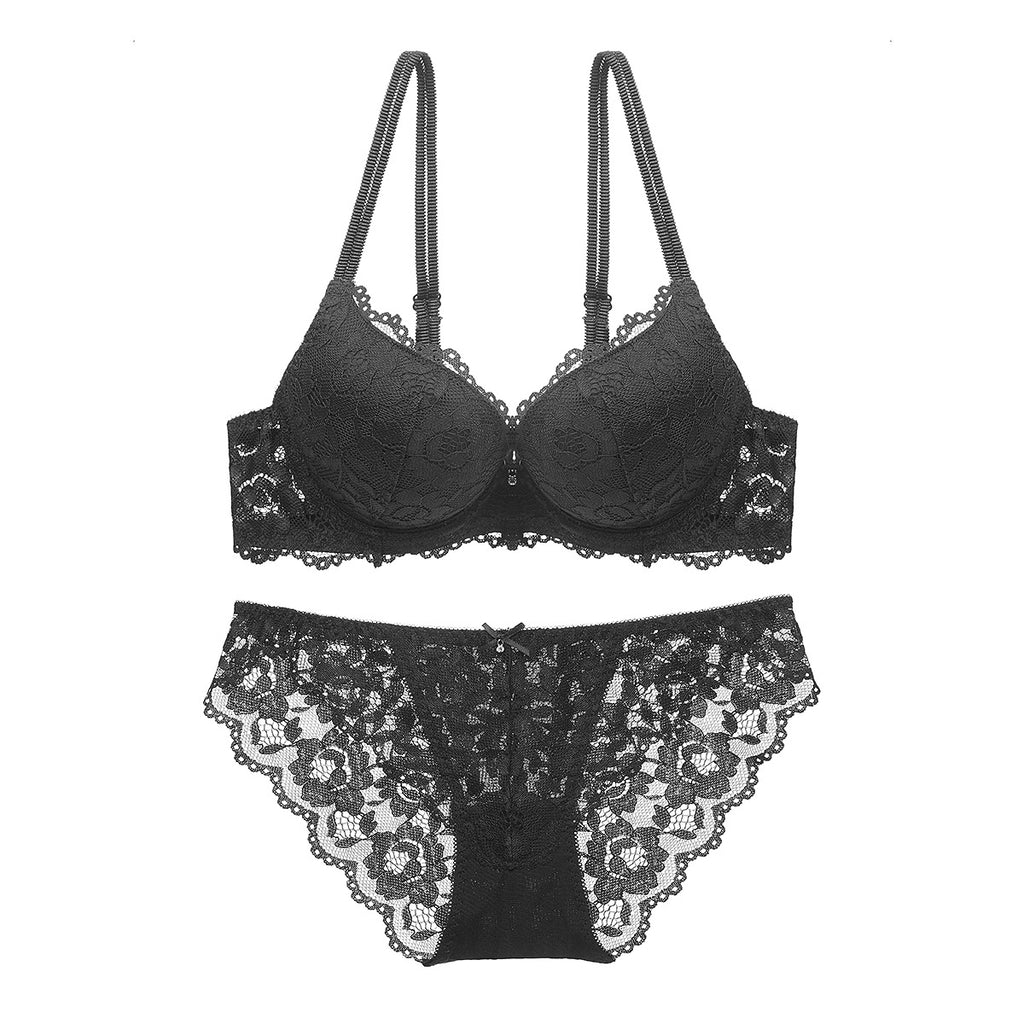 Lace Bra & Panty Set – Wireless Push-Up with Floral Embroidery | 7 Colors