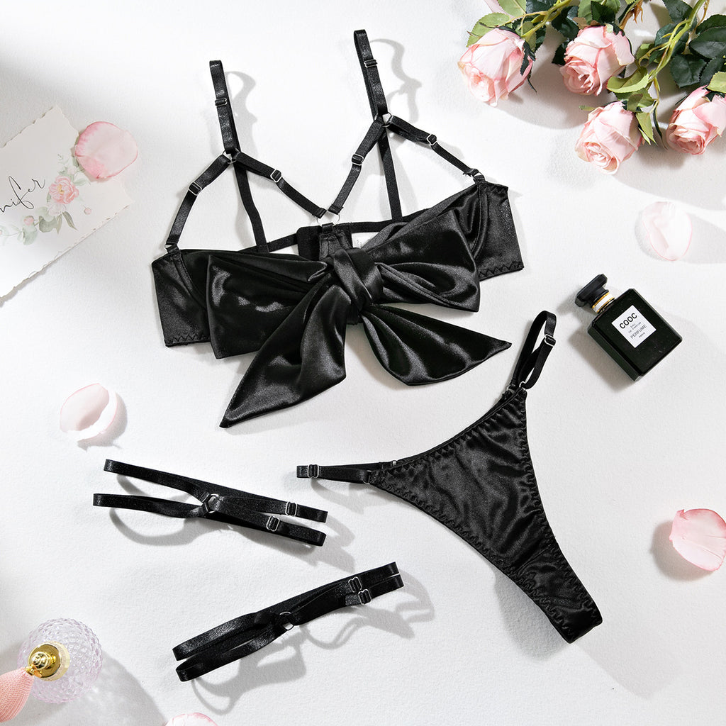 AliExpress hot-selling lingerie steel ring hollow sexy breast satin satin belt leg ring three pieces