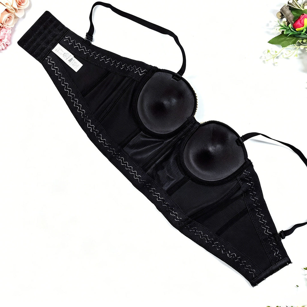 Skull Chain Metallic Fishbone Corset Bra