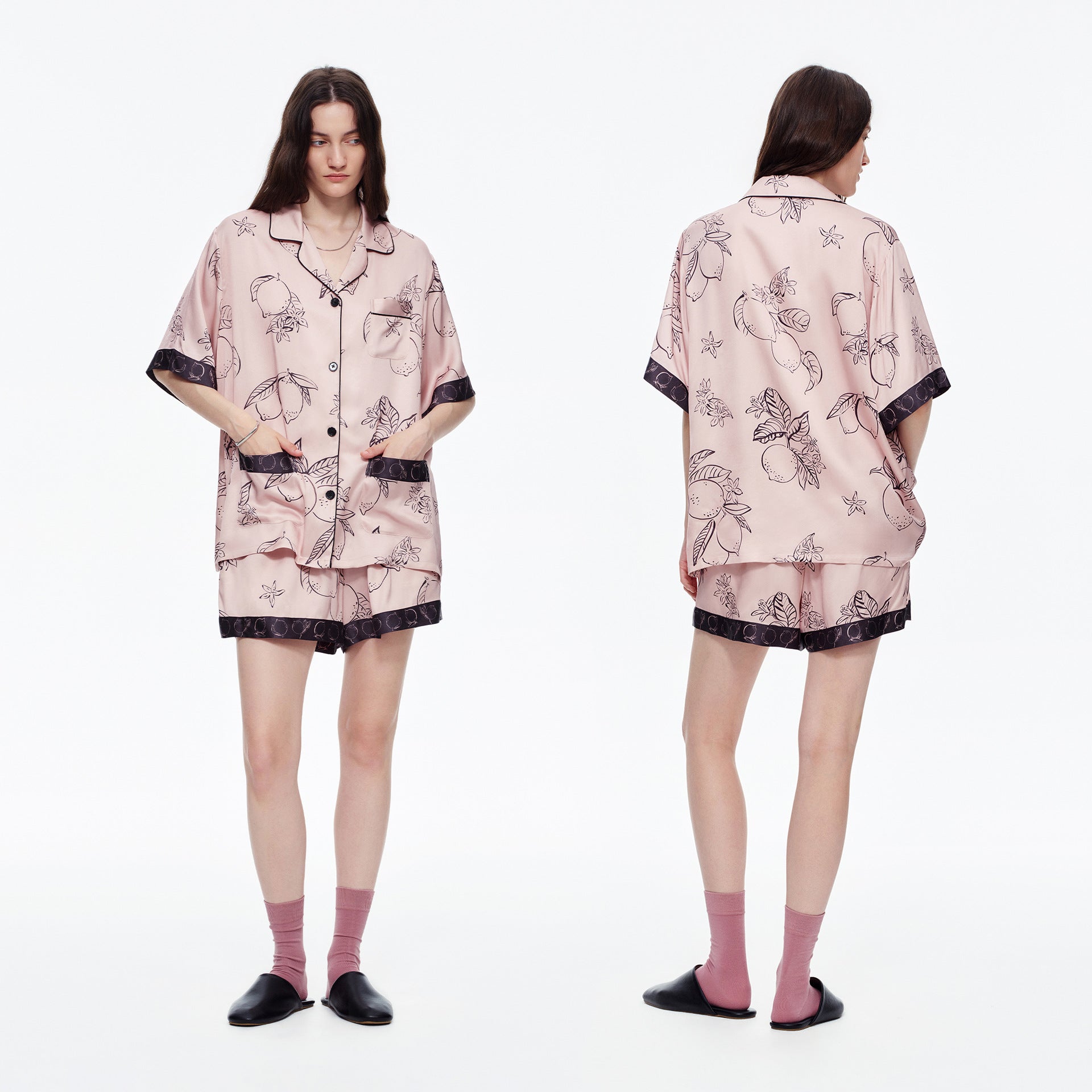 Lemon Print Short Sleeve Pajama Set | High-End Summer Loungewear