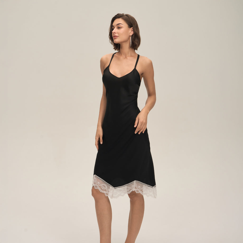 Satin Lace Backless Spaghetti Strap Maxi Slip Dress — Sexy Sleepwear