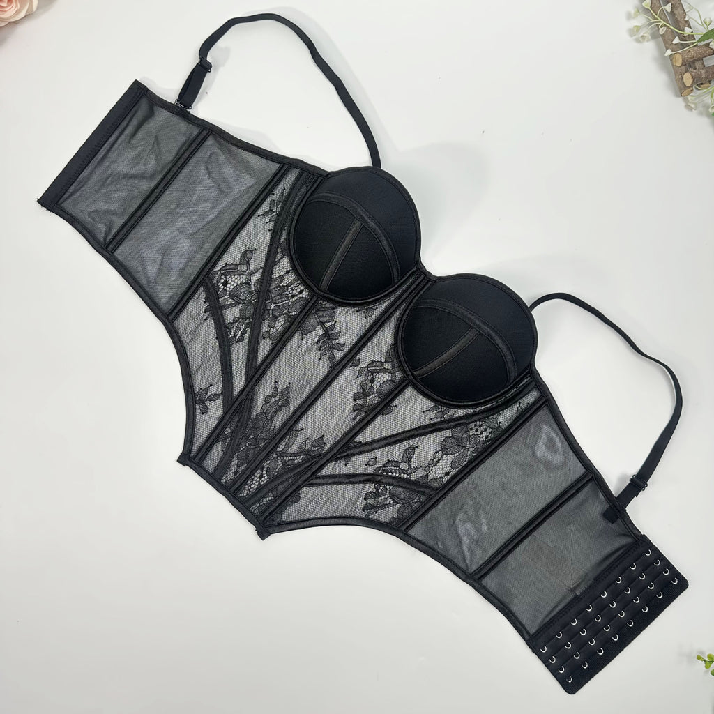Underwire Sheer Lace Fishbone Corset Bra