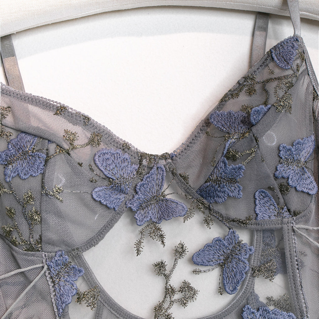 Butterfly Embroidery Slim Fit Bodysuit