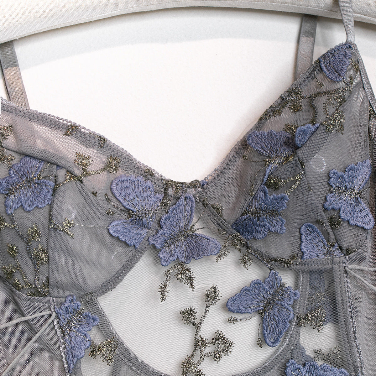 Butterfly Embroidery Slim Fit Bodysuit