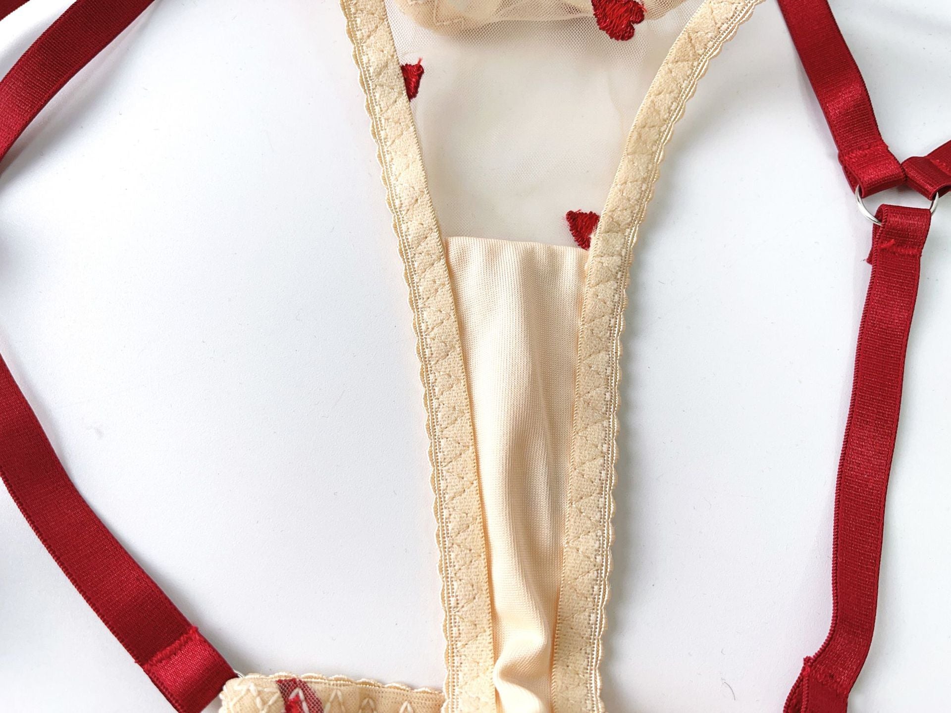 Milk Silk & Mesh Love Embroidery Lingerie Set | Five-Piece Contrast