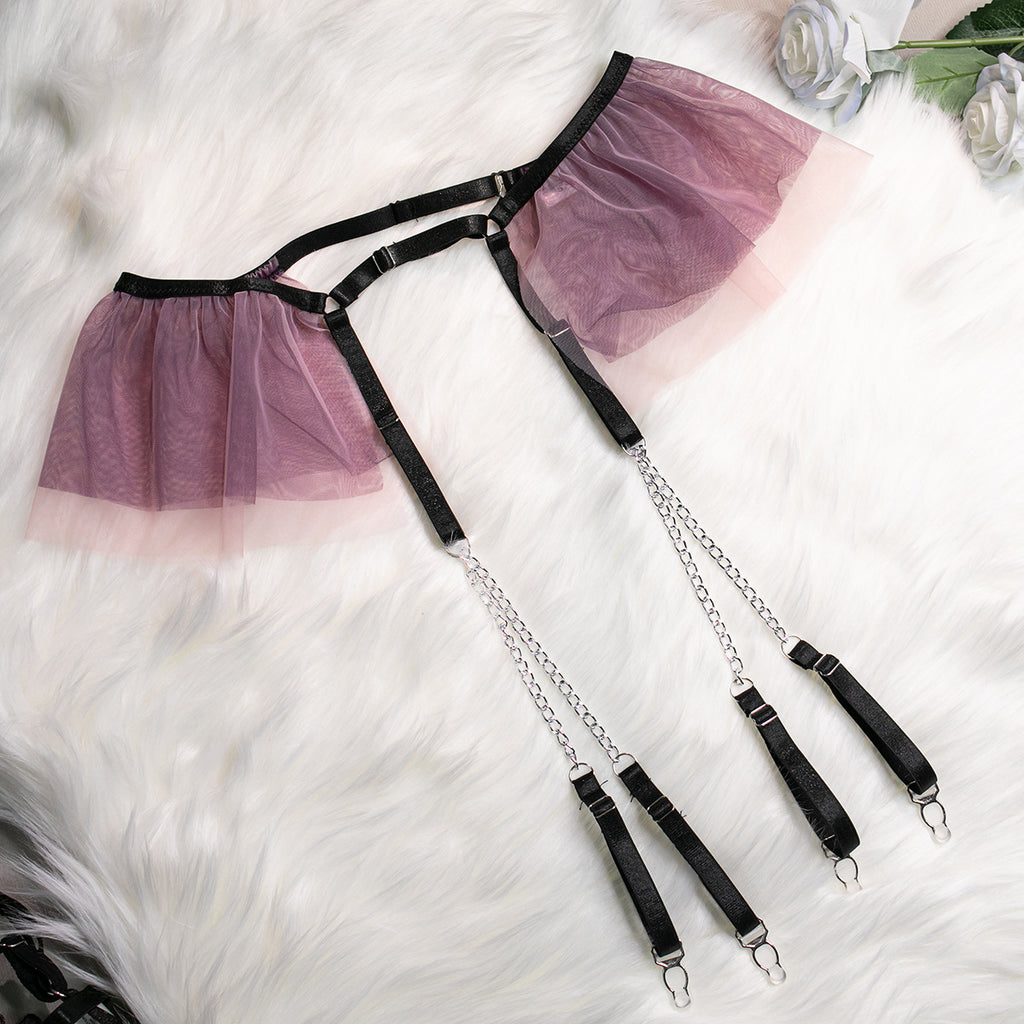 Floral Embroidered Chain Four-Piece Lingerie Set