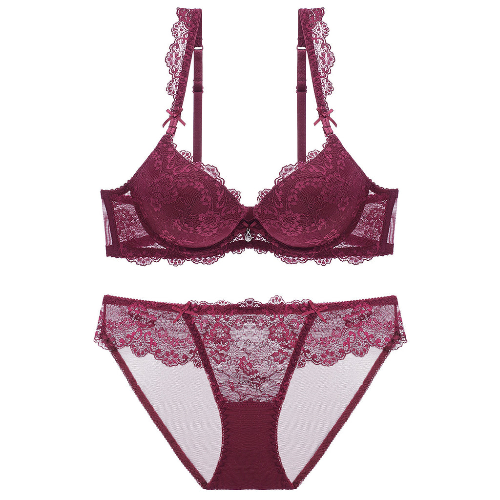 Push-Up Lace Bra Set – Side Support, Anti-Sag & Minimizing | 5 Colors