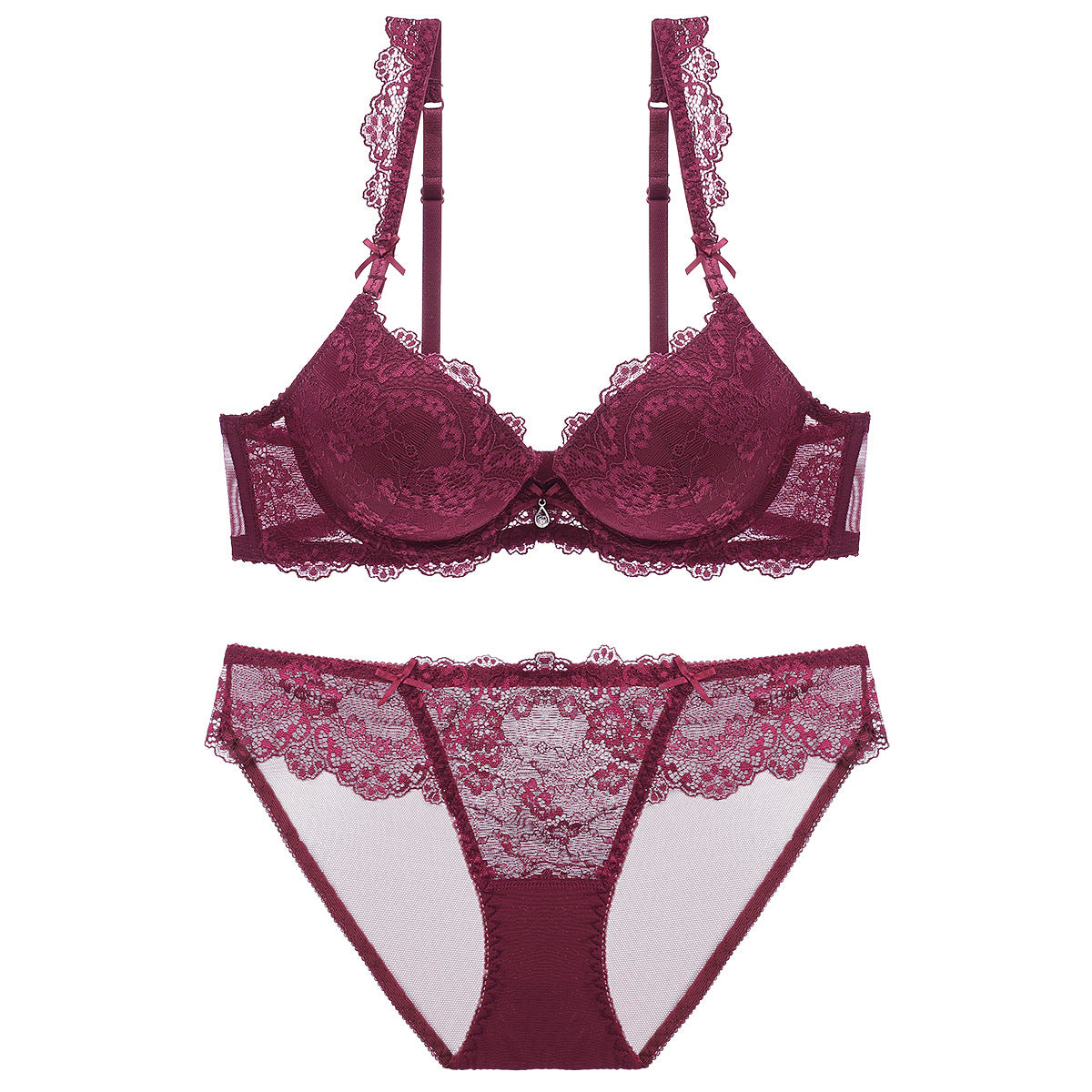 Push-Up Lace Bra Set – Side Support, Anti-Sag & Minimizing | 5 Colors