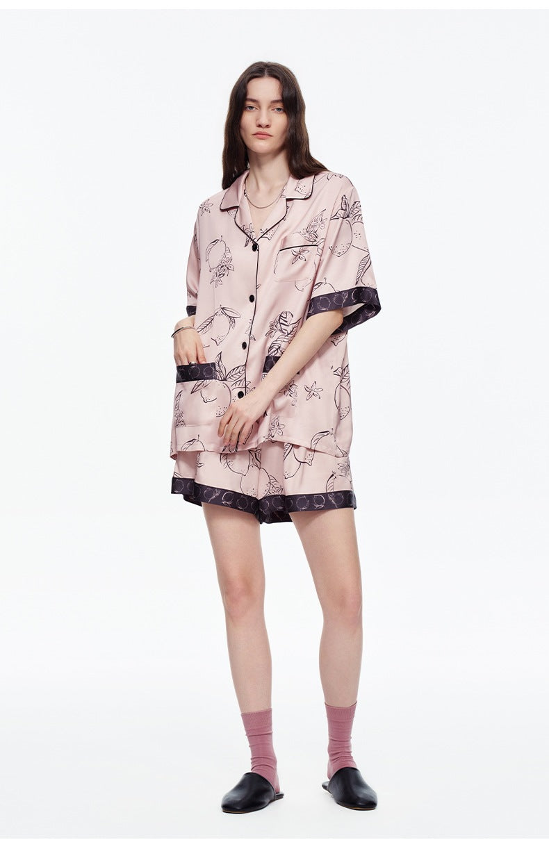Lemon Print Short Sleeve Pajama Set | High-End Summer Loungewear