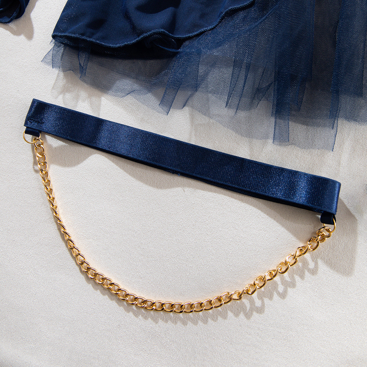 Sheer Mesh Skirt Chain Halter Glove