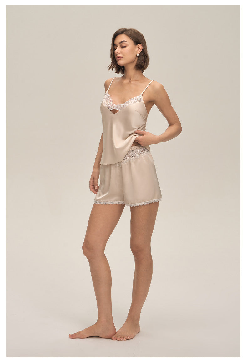 Lace Spaghetti Strap Shorts Loungewear Set — Casual & Comfortable Homewear