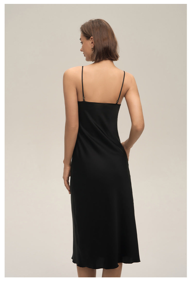 Satin Chiffon Lace Backless Spaghetti Strap Maxi Nightgown — Sexy Loungewear