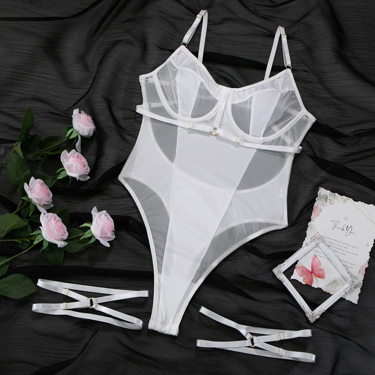 Mesh Patchwork Backless Bodysuit | Sexy Leg Ring Jumpsuit