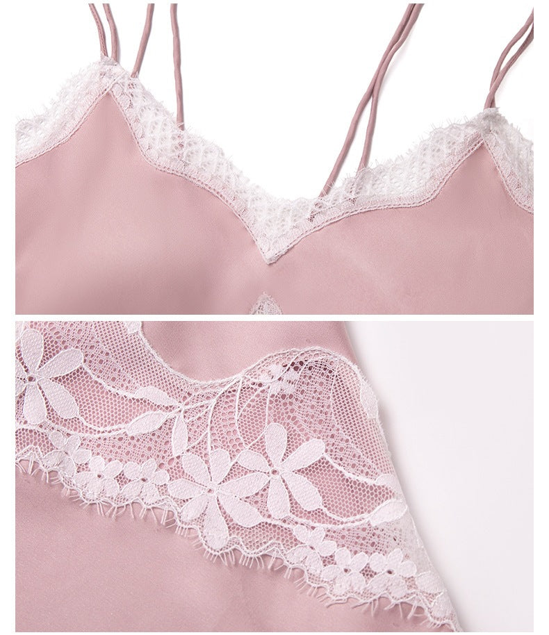 Lace Halter Vest & Shorts Two-Piece Set | Light Luxury Loungewear