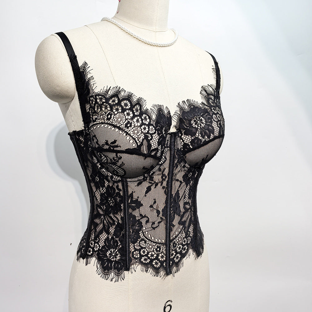 Hollow Cutout Lace Fishbone Corset Bra