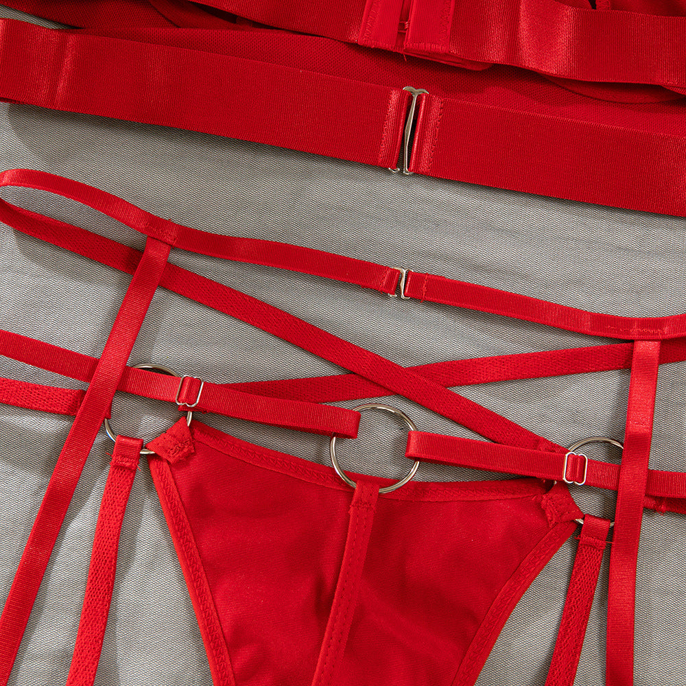 Underwire Cross-Strap Gathering Lingerie Set