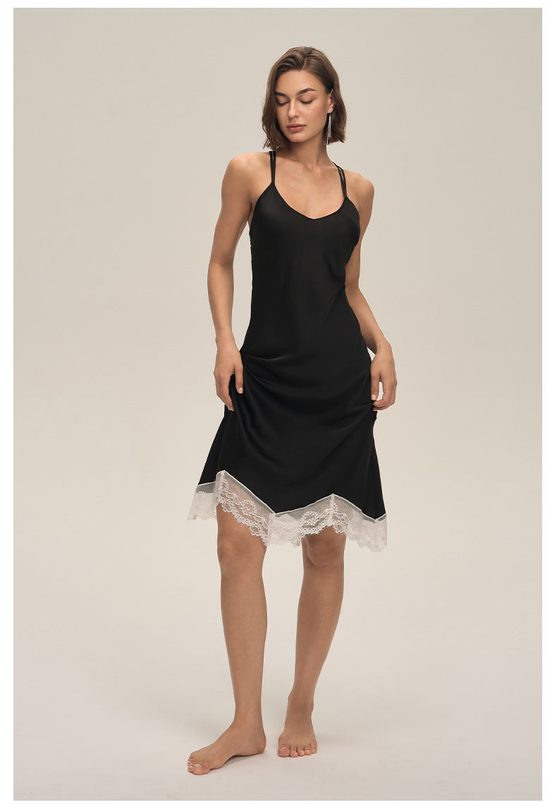 Satin Lace Backless Spaghetti Strap Maxi Slip Dress — Sexy Sleepwear