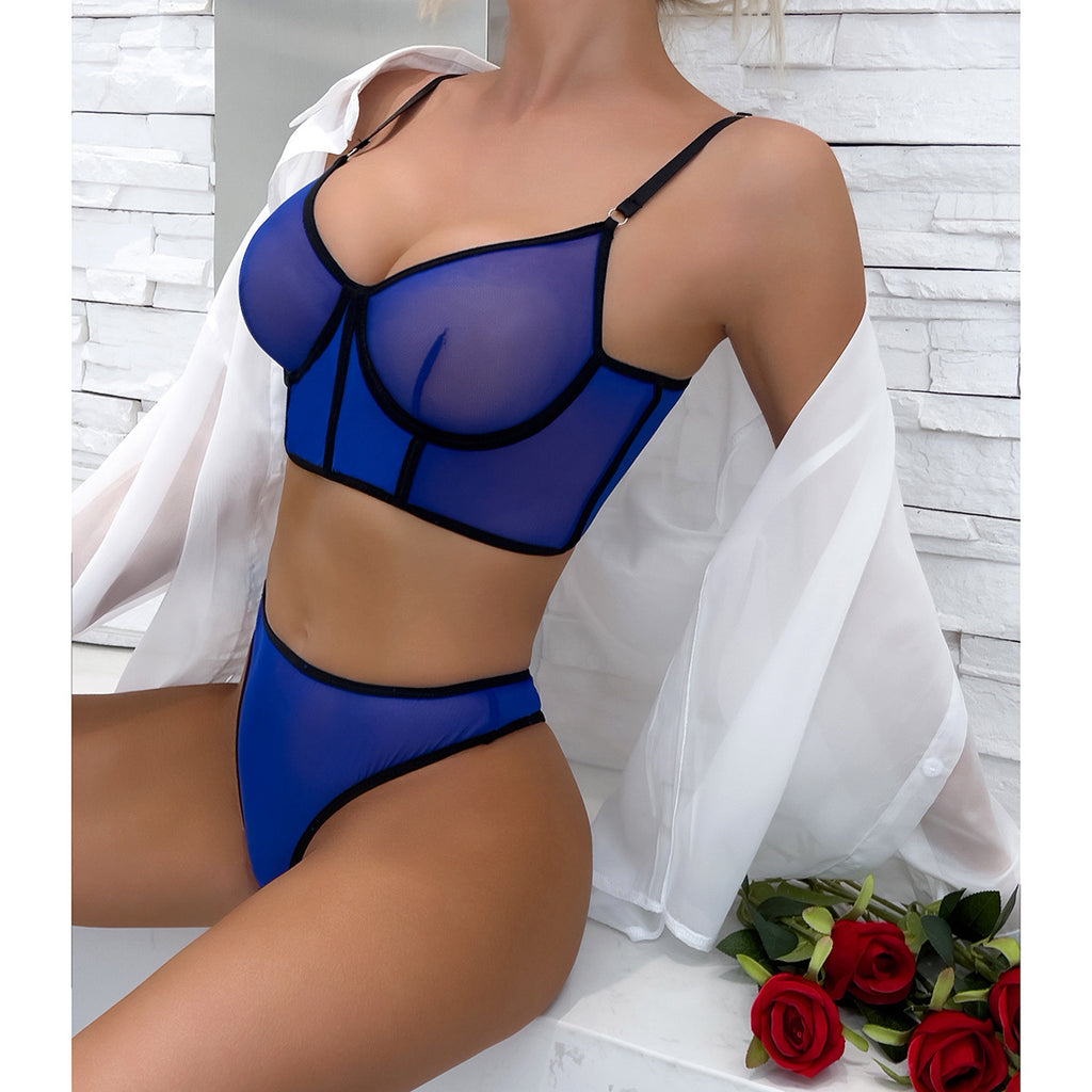 Fishbone Colorblock Sheer Mesh Lift Bra Set