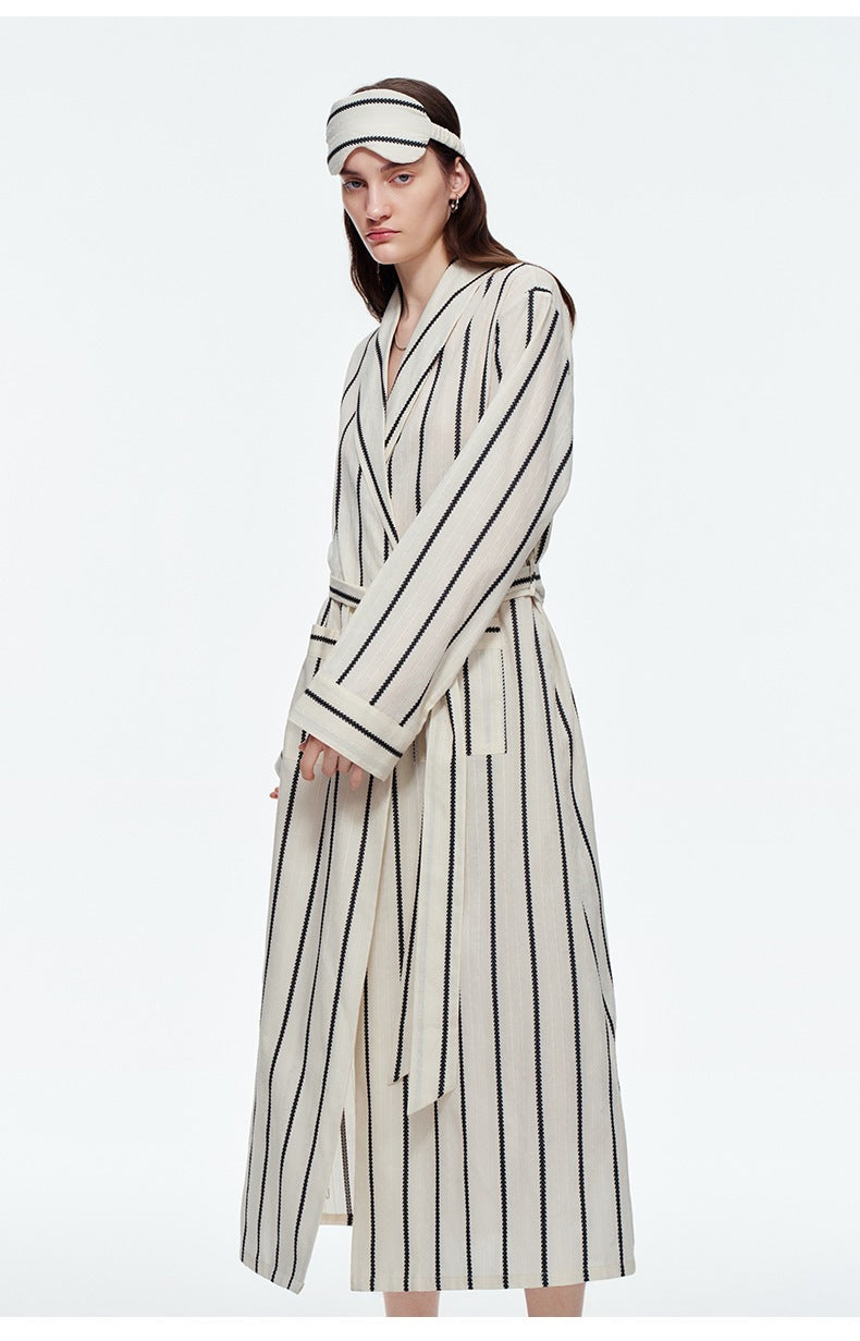 Yarn-Dyed Stripe Long Robe | Classic Cotton-Feel Loungewear