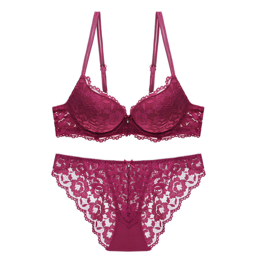 Lace Bra & Panty Set – Wireless Push-Up with Floral Embroidery | 7 Colors