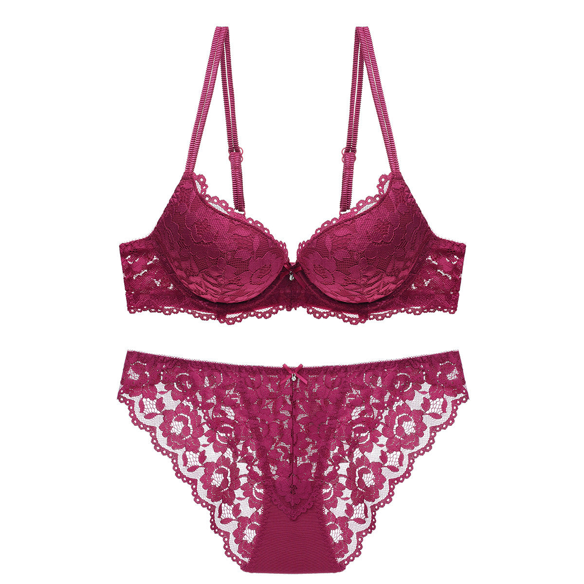 Lace Bra & Panty Set – Wireless Push-Up with Floral Embroidery | 7 Colors