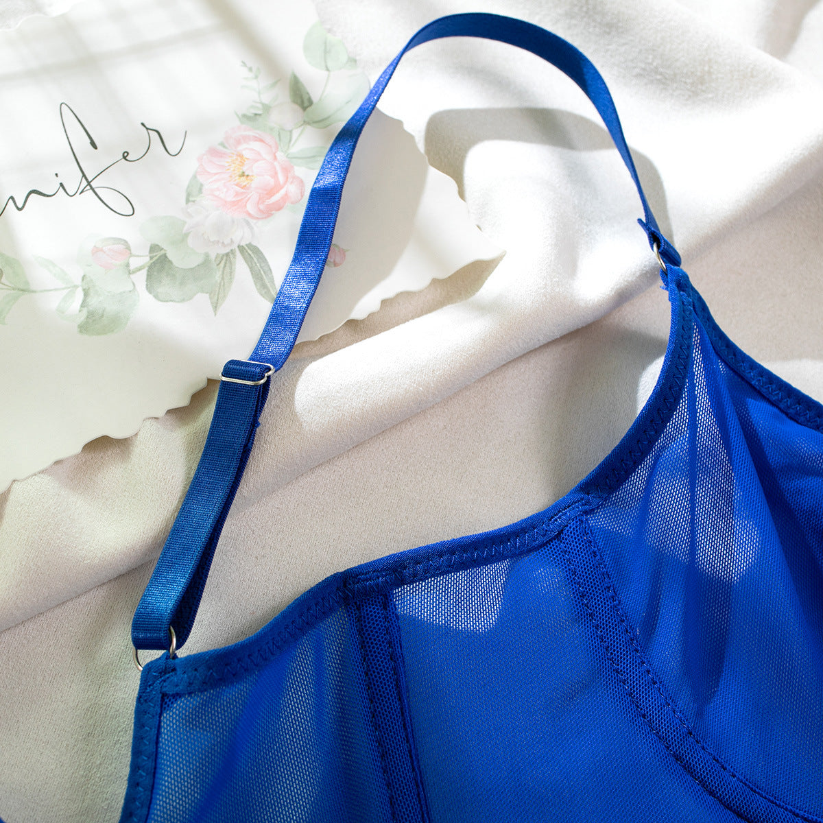 Fishbone Colorblock Sheer Mesh Lift Bra Set
