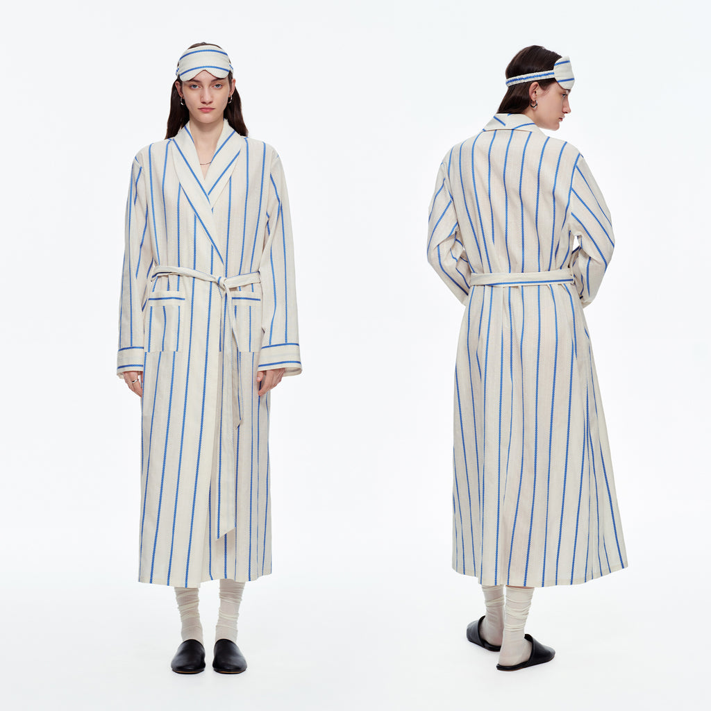 Yarn-Dyed Stripe Long Robe | Classic Cotton-Feel Loungewear