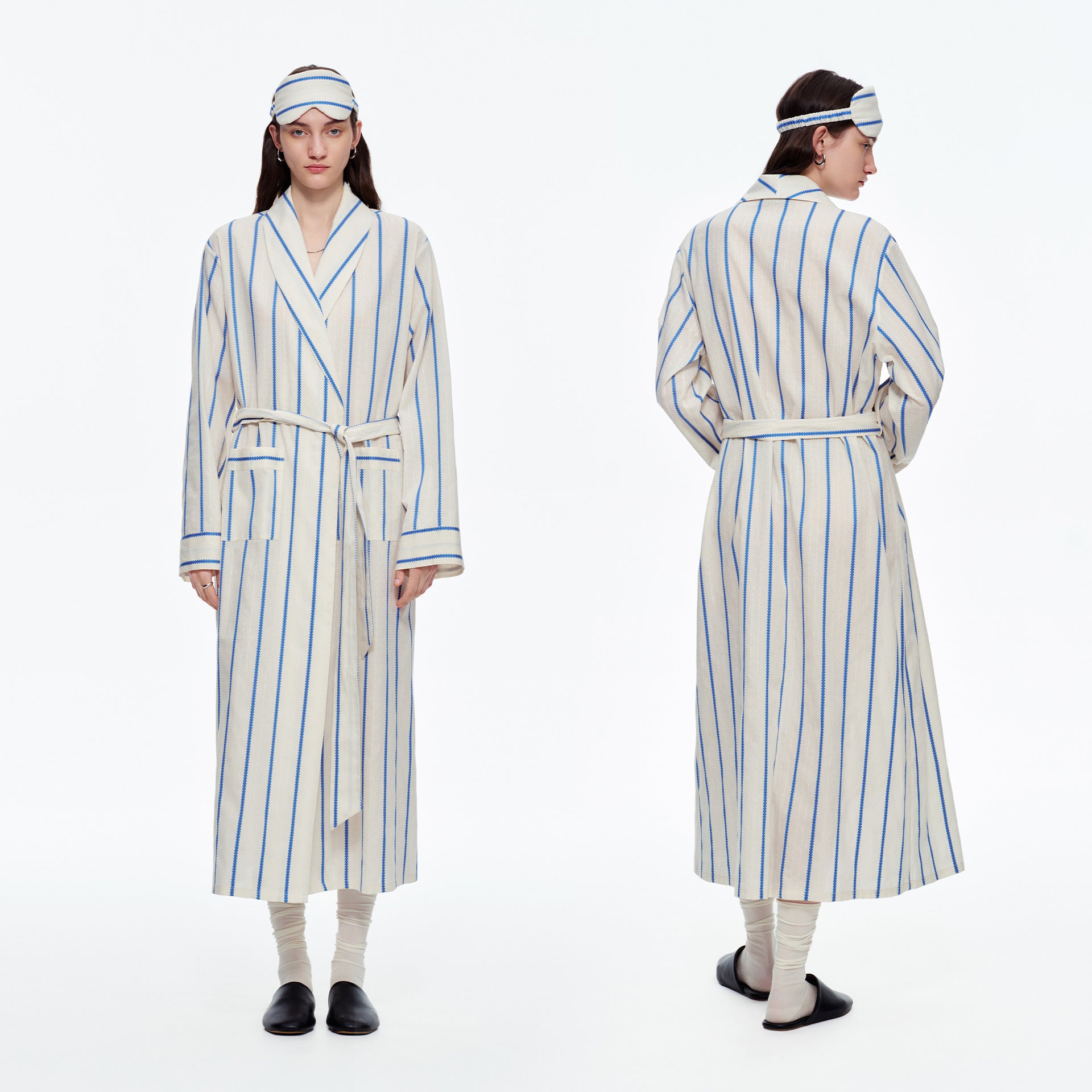 Yarn-Dyed Stripe Long Robe | Classic Cotton-Feel Loungewear
