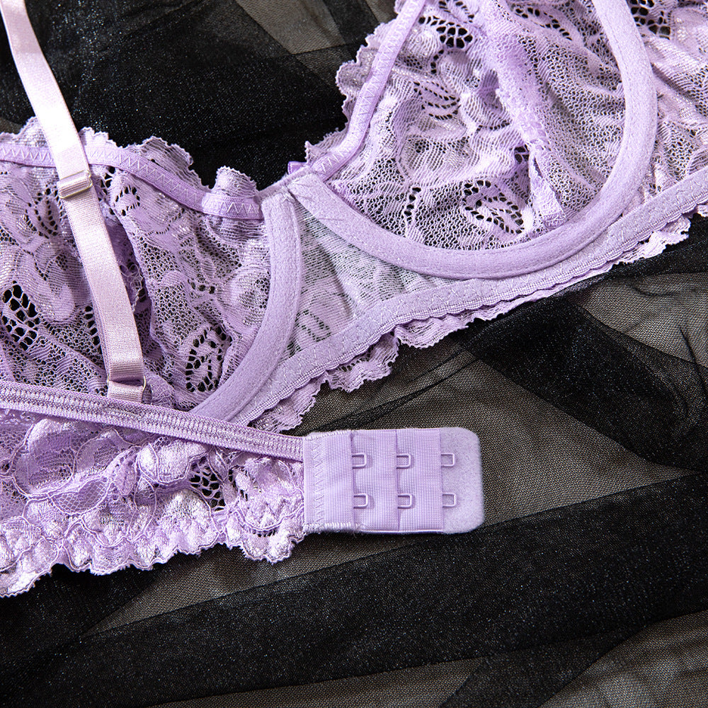 Lavender Lace Bow Bra Mini Skirt Set
