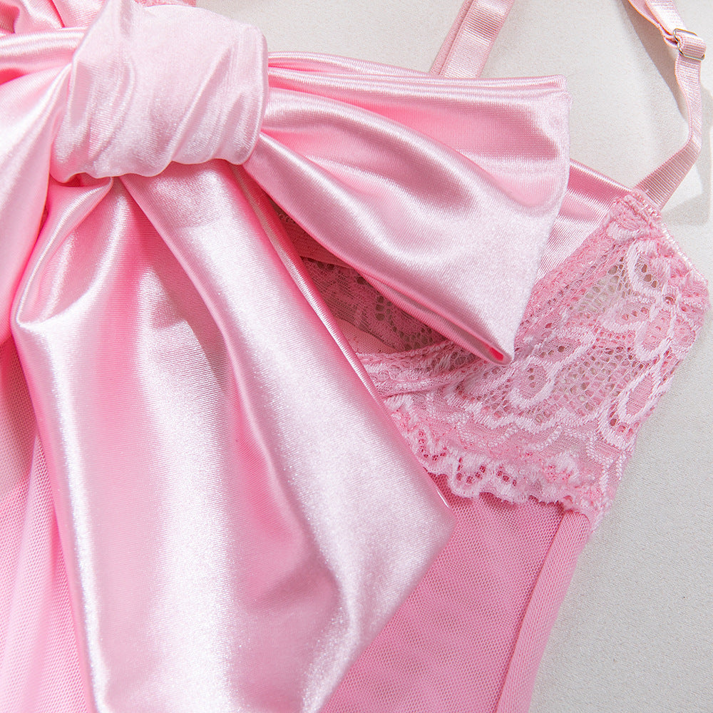 Satin Bow Sheer Lace Sleep Dress