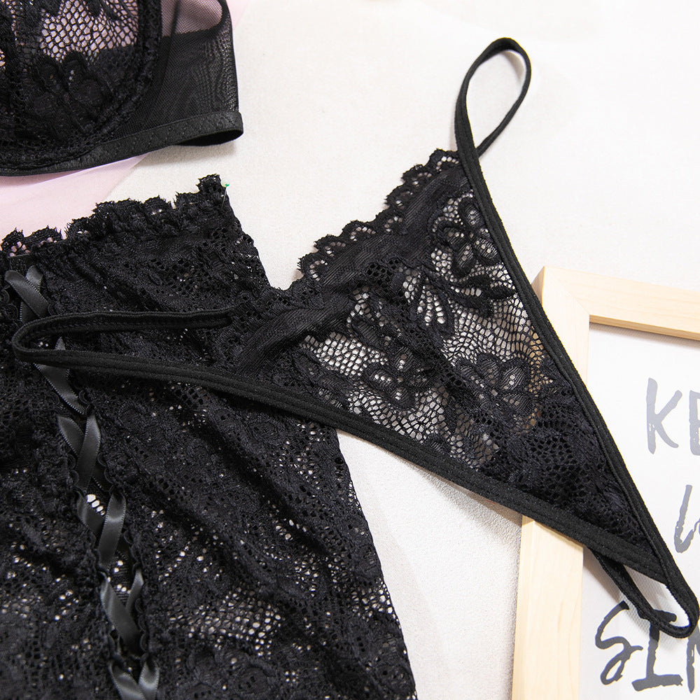 Black Lace Underwire Bra & Bodycon Skirt Set