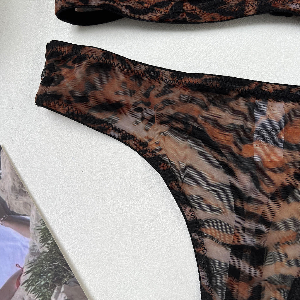 Leopard Print Sheer Mesh Bra Set – French Ultra-Thin, Anti-Sag | 4 Colors