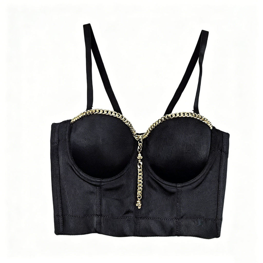 Skull Chain Metallic Fishbone Corset Bra