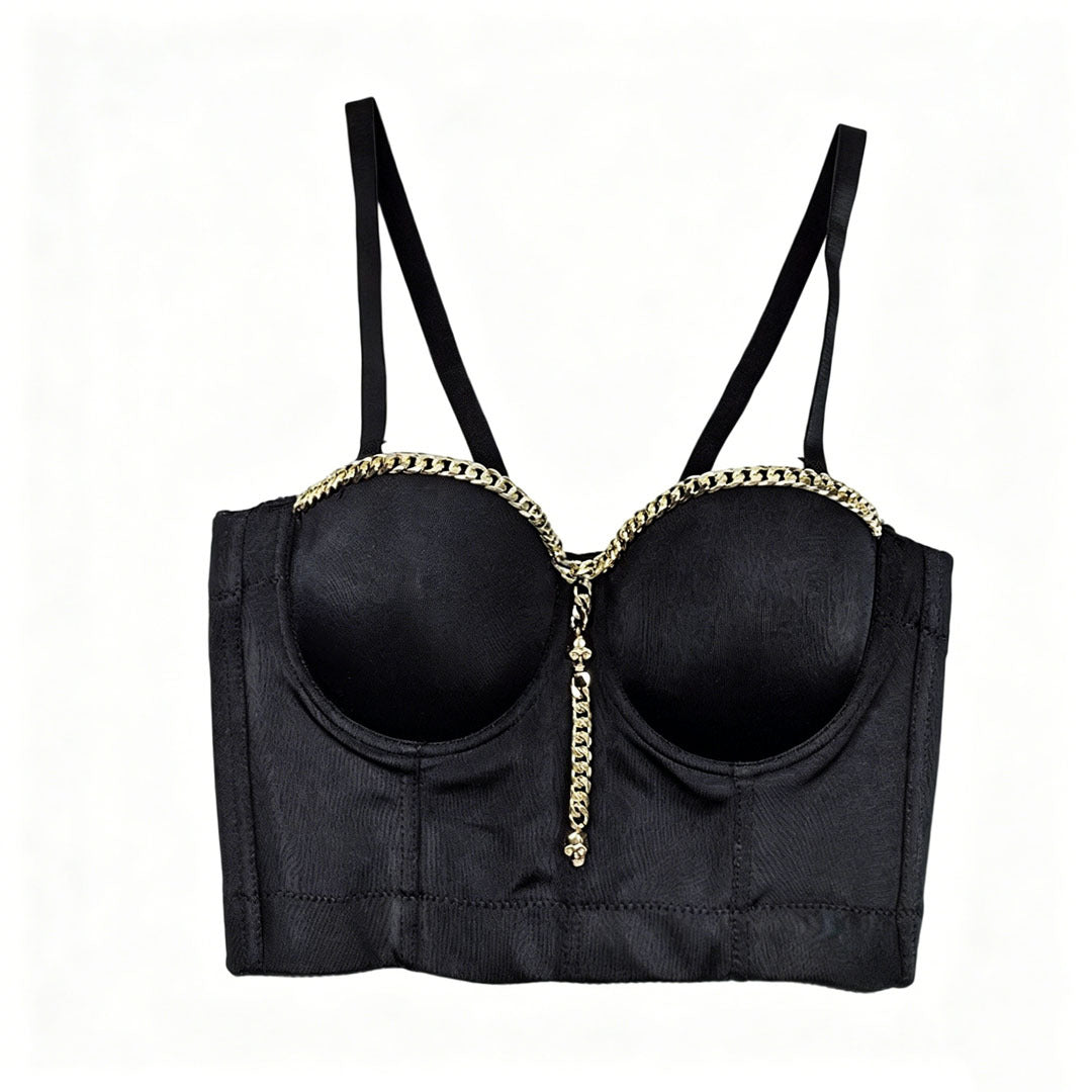 Skull Chain Metallic Fishbone Corset Bra