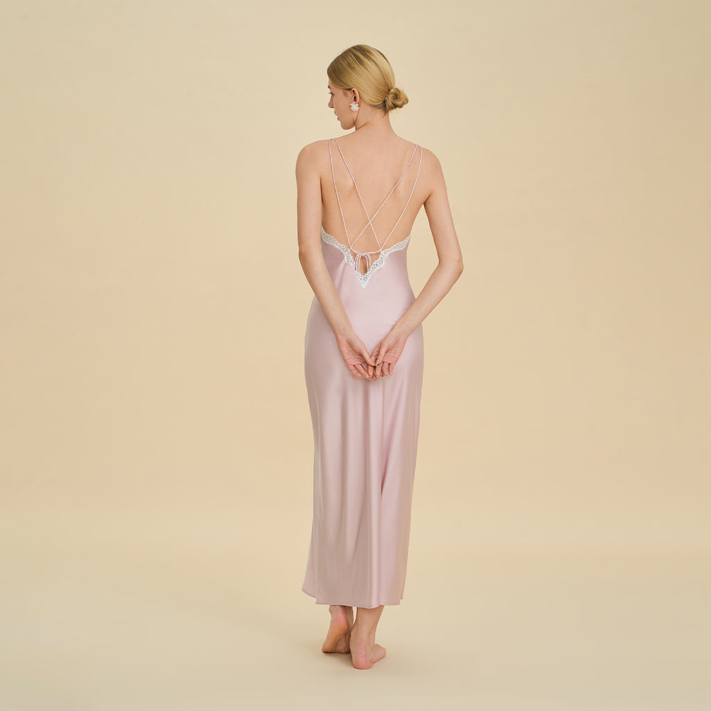 Lace Splice Deep V Off-Shoulder Nightgown | Backless Sexy Loungewear