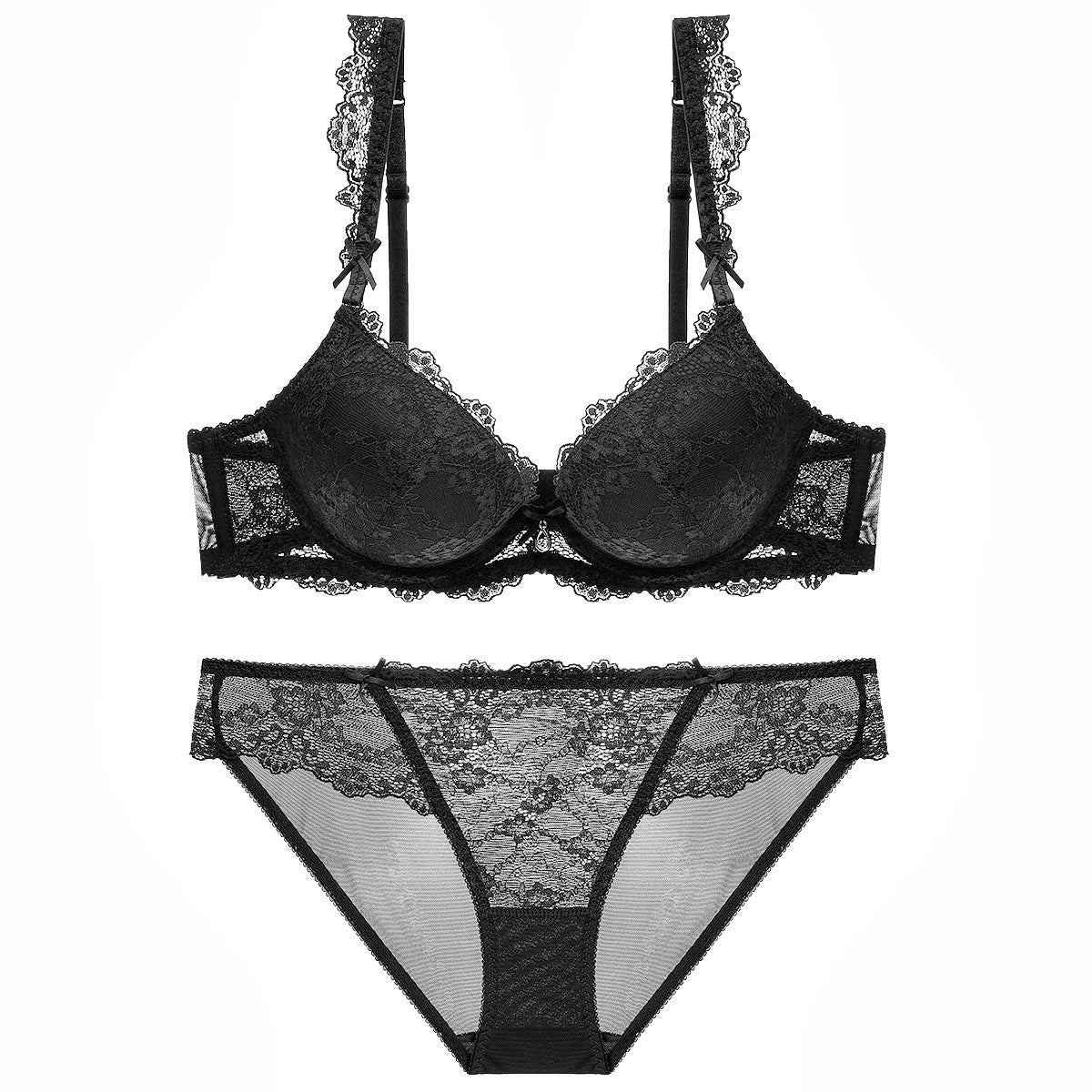Push-Up Lace Bra Set – Side Support, Anti-Sag & Minimizing | 5 Colors