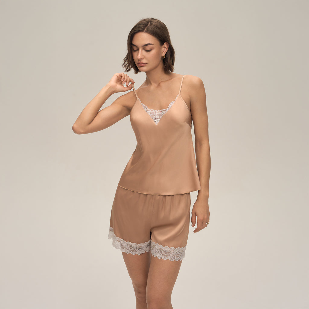 Lace Spliced Spaghetti Strap Shorts Pajama Set — Sexy Summer Loungewear