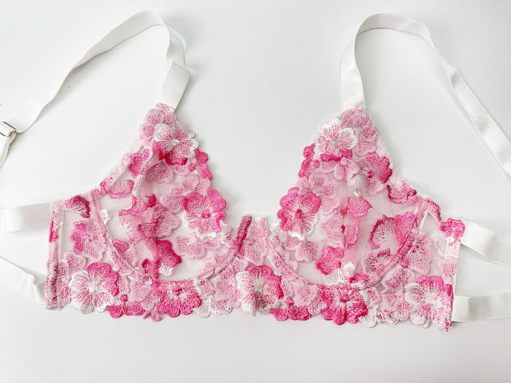 Embroidery Print Lace Bra Set – Sheer, Supportive, Full Coverage