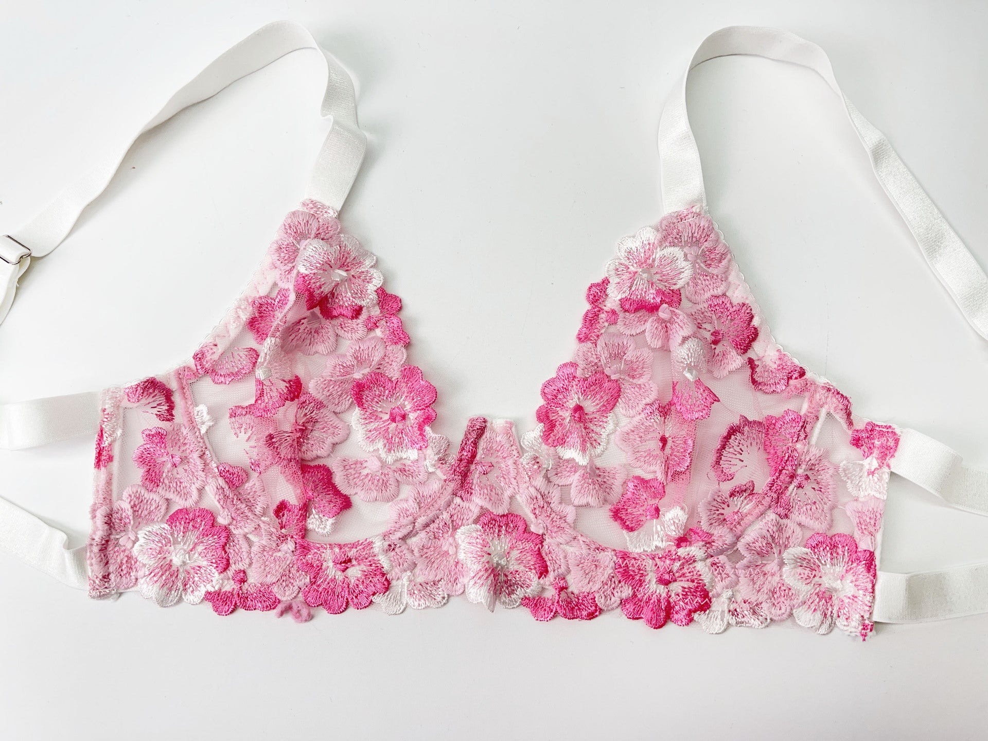Embroidery Print Lace Bra Set – Sheer, Supportive, Full Coverage