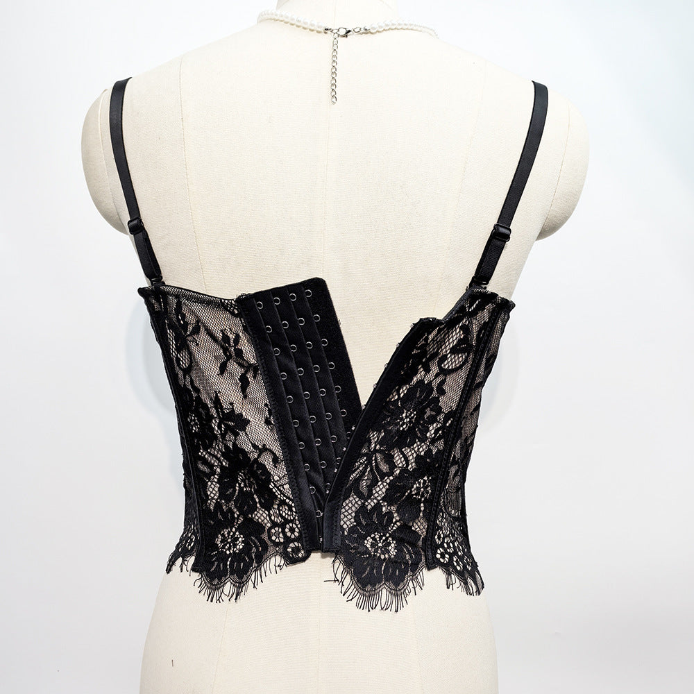 Hollow Cutout Lace Fishbone Corset Bra