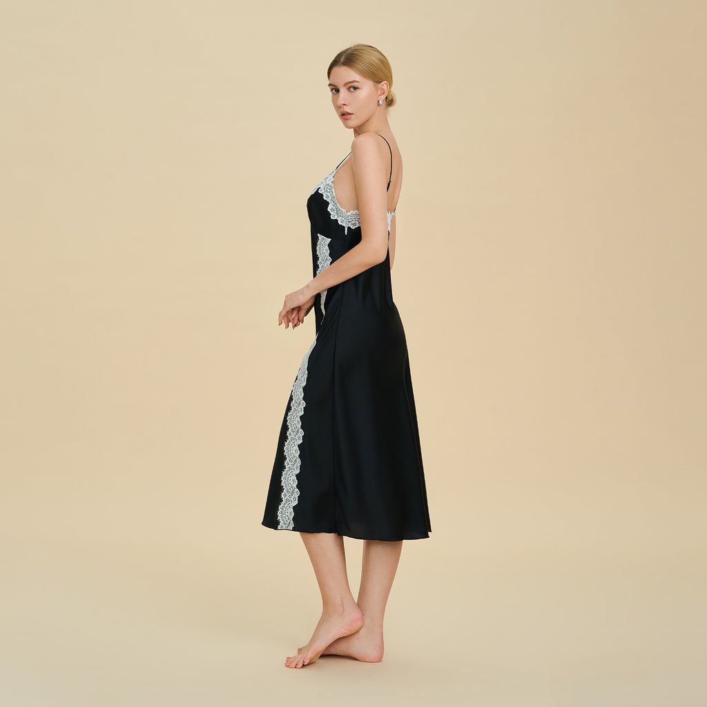 French Lace Deep V Slip Nightgown | Elegant Spaghetti Strap Sleepwear