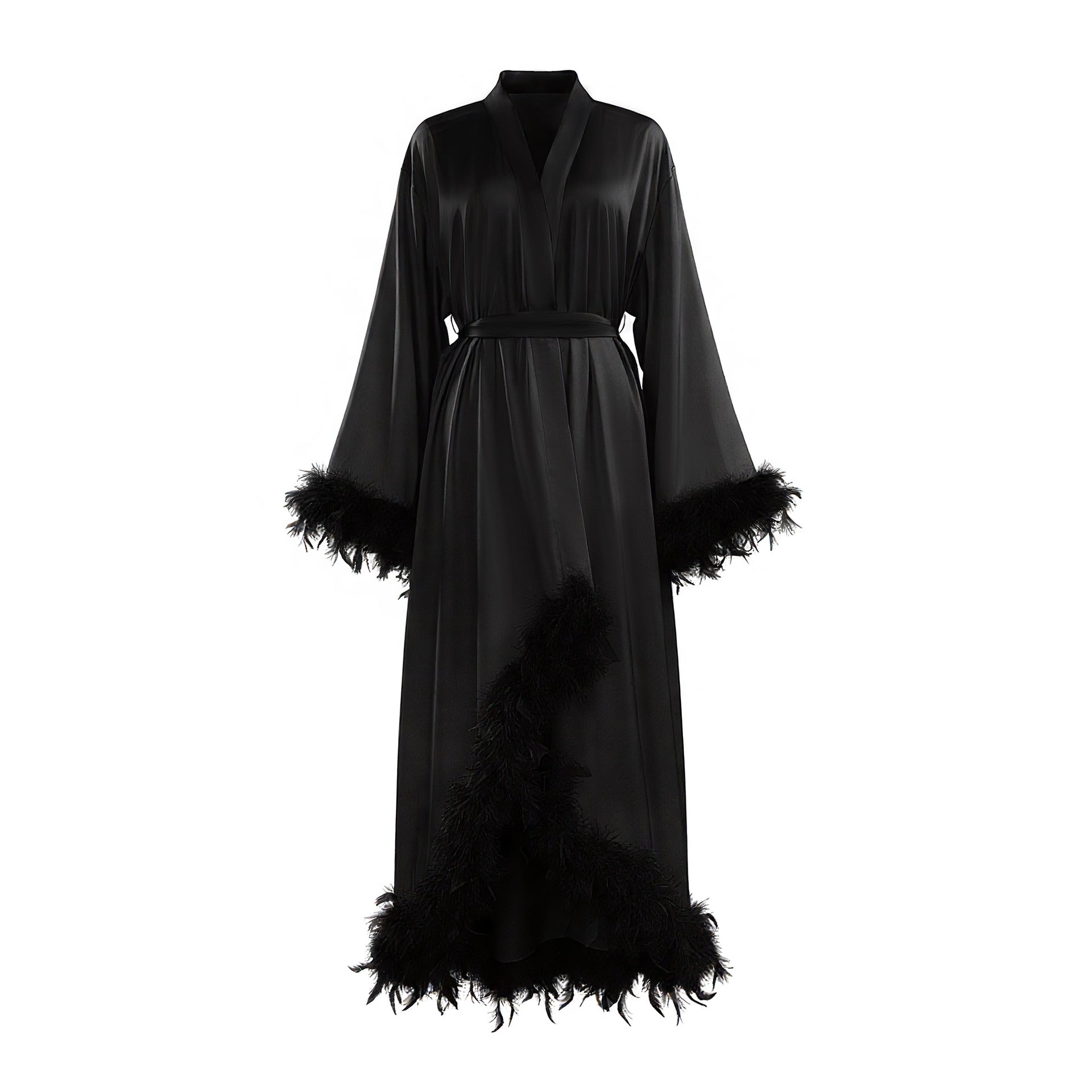 Feather Cardigan & Slip Dress Set | Luxury Long-Sleeve Loungewear