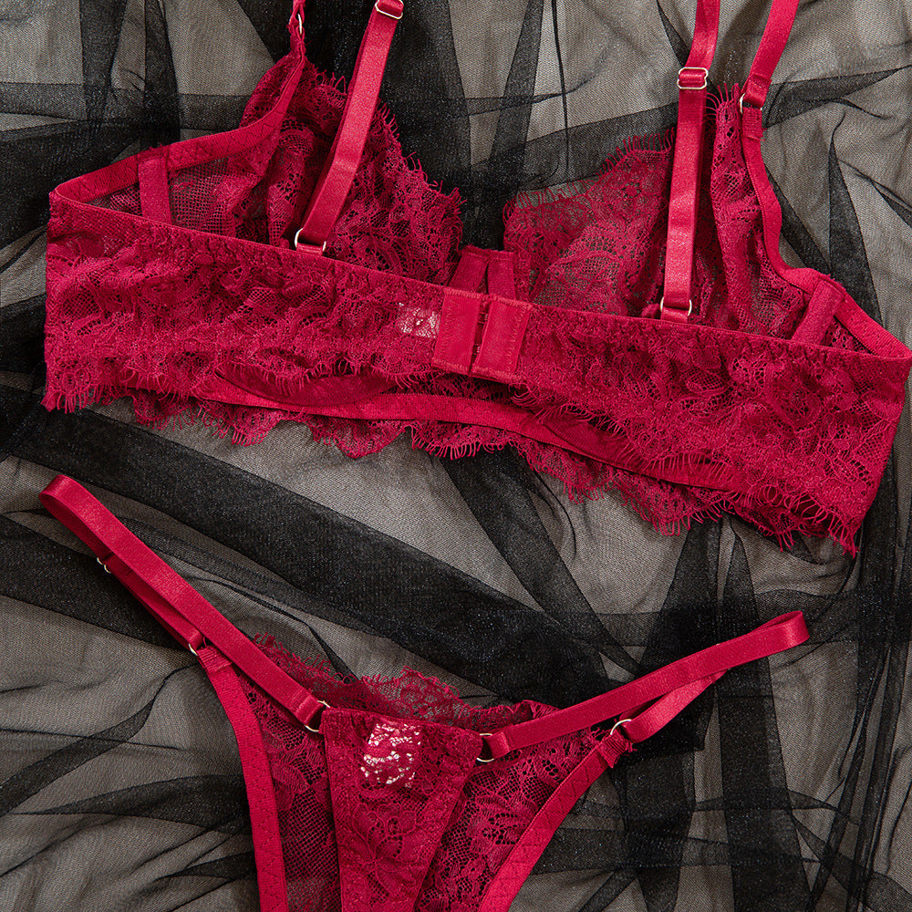 Burgundy Lightweight Lace Breathable Lift Minimizing Bra Set