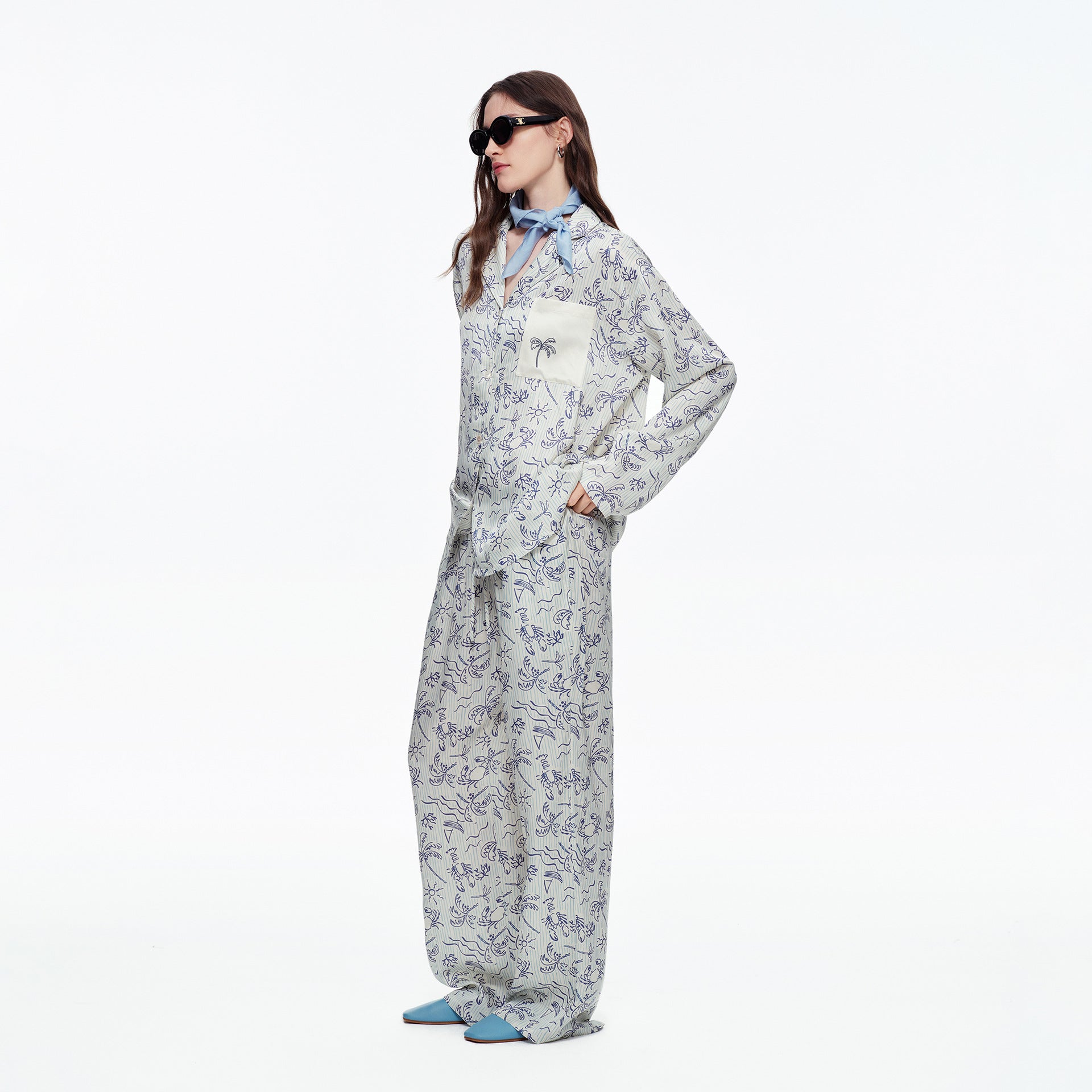 Coconut Grove Print Embroidery Long Sleeve Pajama Set | Spring & Autumn Loungewear
