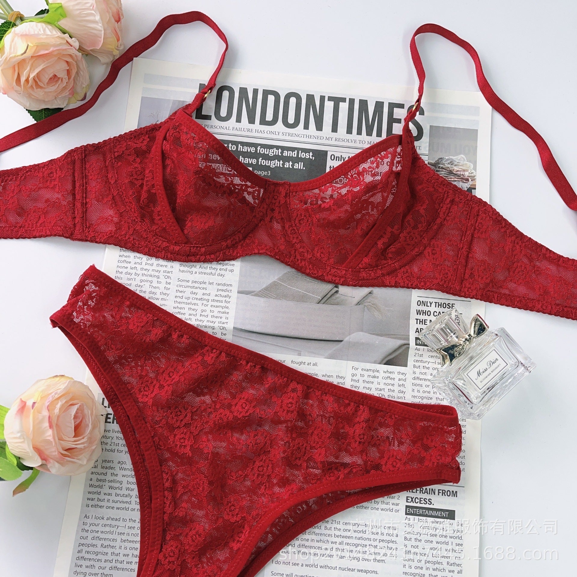 French Ultra-Thin Sheer Lace Bra Set – Full Coverage