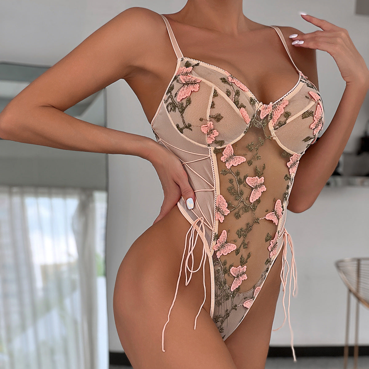 Butterfly Embroidery Slim Fit Bodysuit
