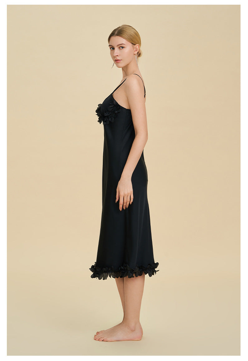 French Petal Satin Spaghetti Strap Nightdress — Luxury Sleepwear