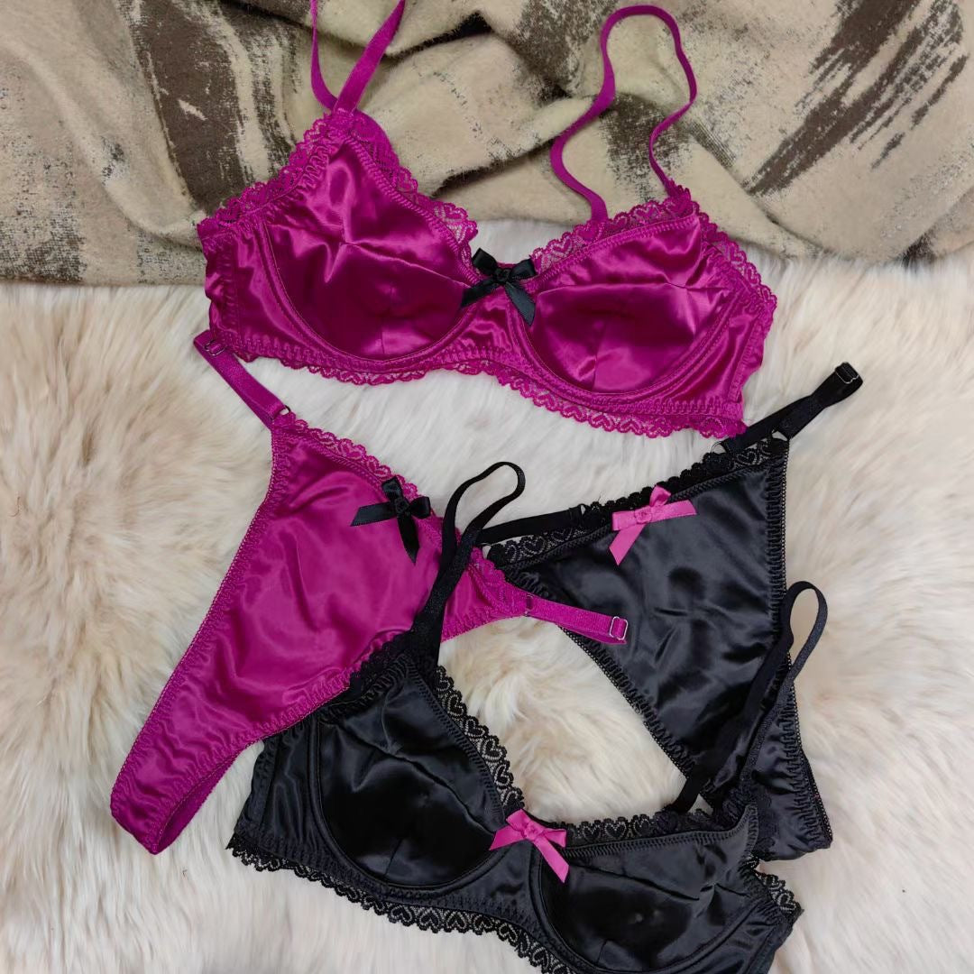 Satin Lace Bra Set – French Summer, Anti-Sag, Push-Up | 5 Colors