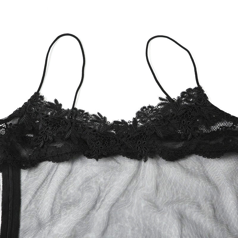 Sheer Lace Mesh One-Piece Suspender Skirt – Bodycon, Sleepwear