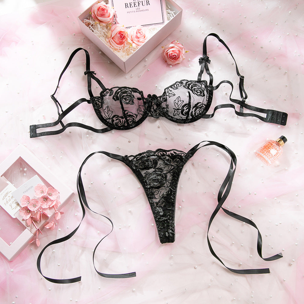 Embroidery Butterfly Strap Lift Anti-Sag Bra Set
